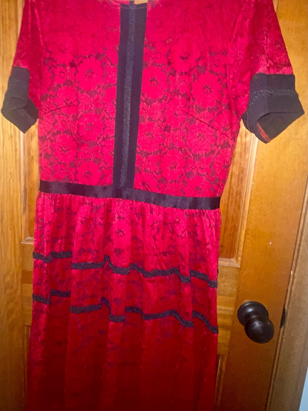 Miusol Red Lace Dress with Black Trim
